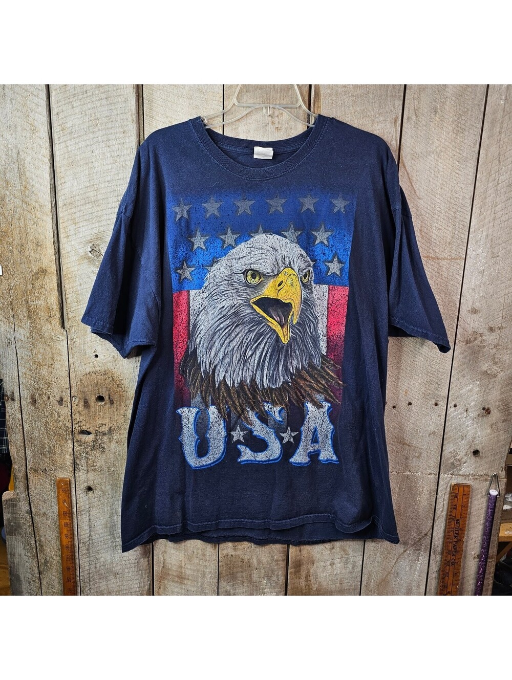 Fruit of the Loom Men's 2XL Navy Blue Bald Eagle USA Patriotic Graphic T-Shirt